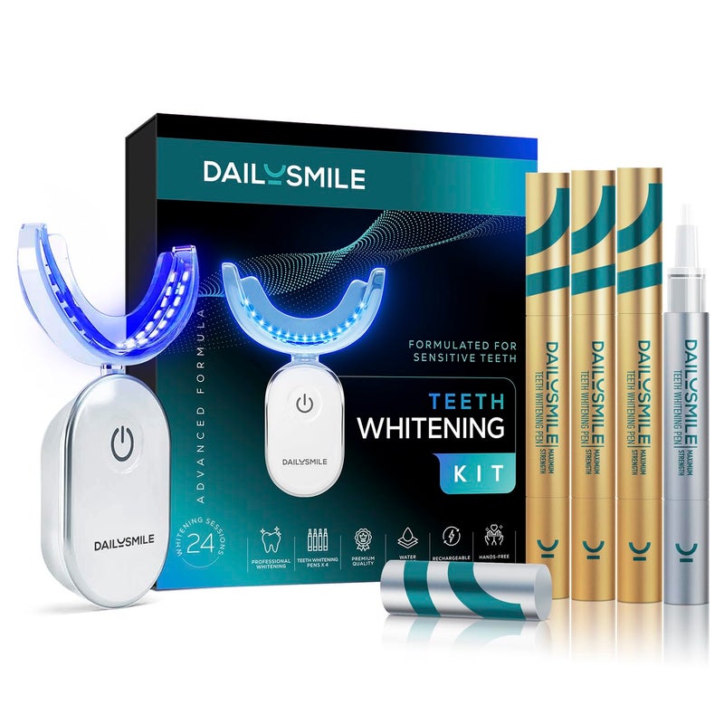 Dailysmile Teeth Whitening Kit with LED - Formulated for Sensitive Teeth, Hands-Free, Waterproof LED Light and 4 Gel Pens, Instant Results - Image 1